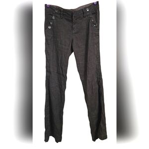 LEVEL 99 Linen Blend Button Front Detail Trousers In Brown. Size 28